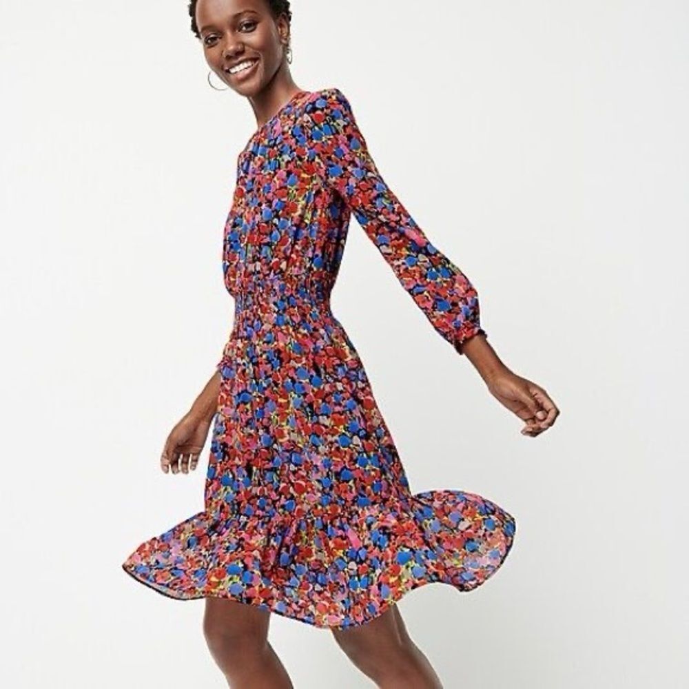 J.Crew Cinched-waist dress in watercolor floral print Size L